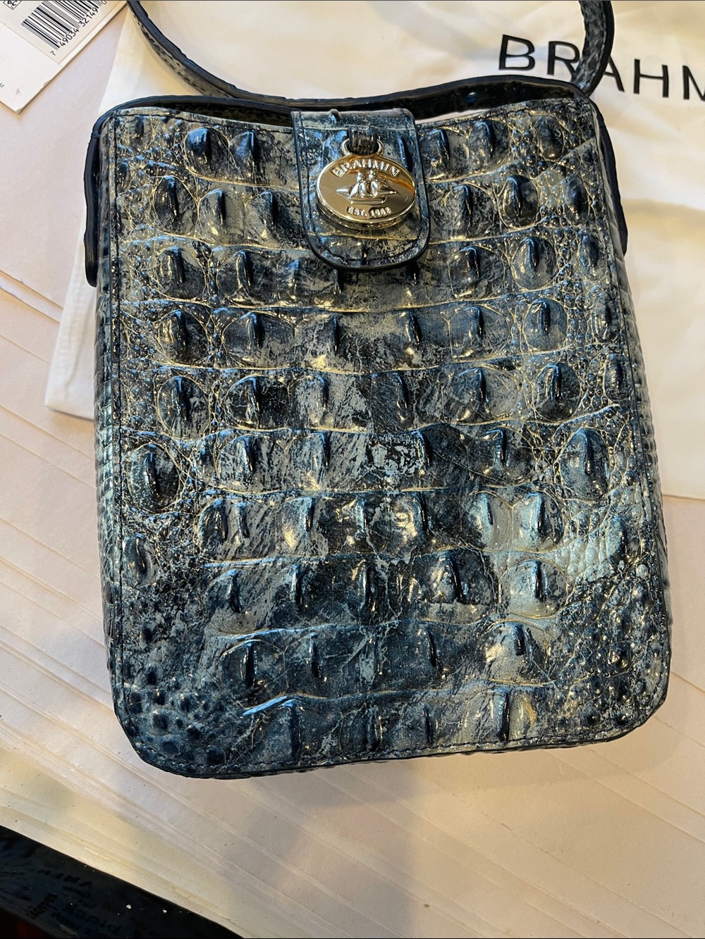 Brahmin Marley Crossbody Croc Embossed Glacier EUC NWT with Dust Bag - Picture 6 of 10